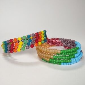 2 Vintage Colorful Rainbow Memory Wire Bracelets
